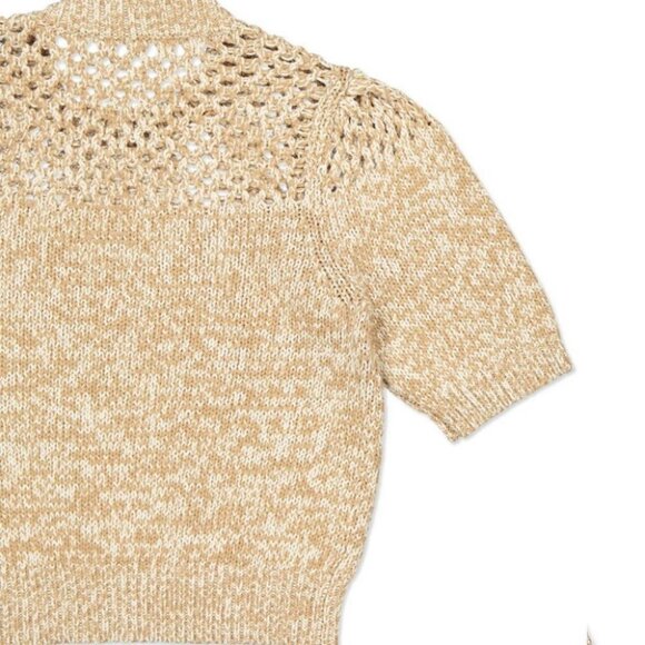 NEW Veronica Beard Crochet Knit Beige Tan Short‎ Sleeve Sweater Top Size Large L - Picture 10 of 12
